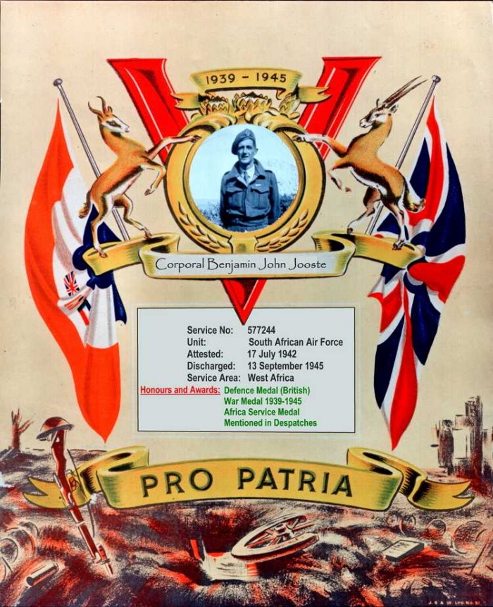 Ben Jooste 19. Certificate - Pro Patria